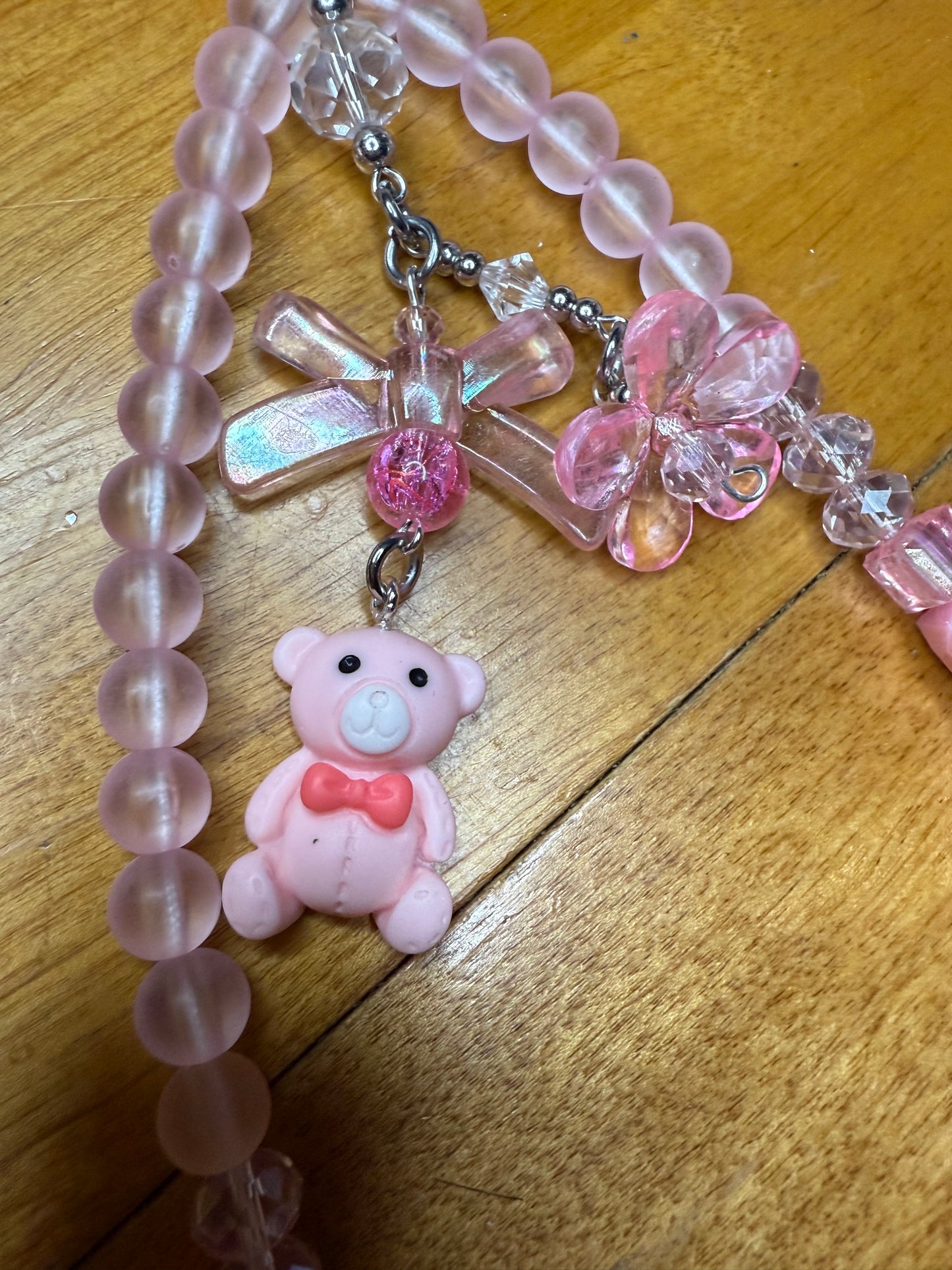 Pink bear purse charm