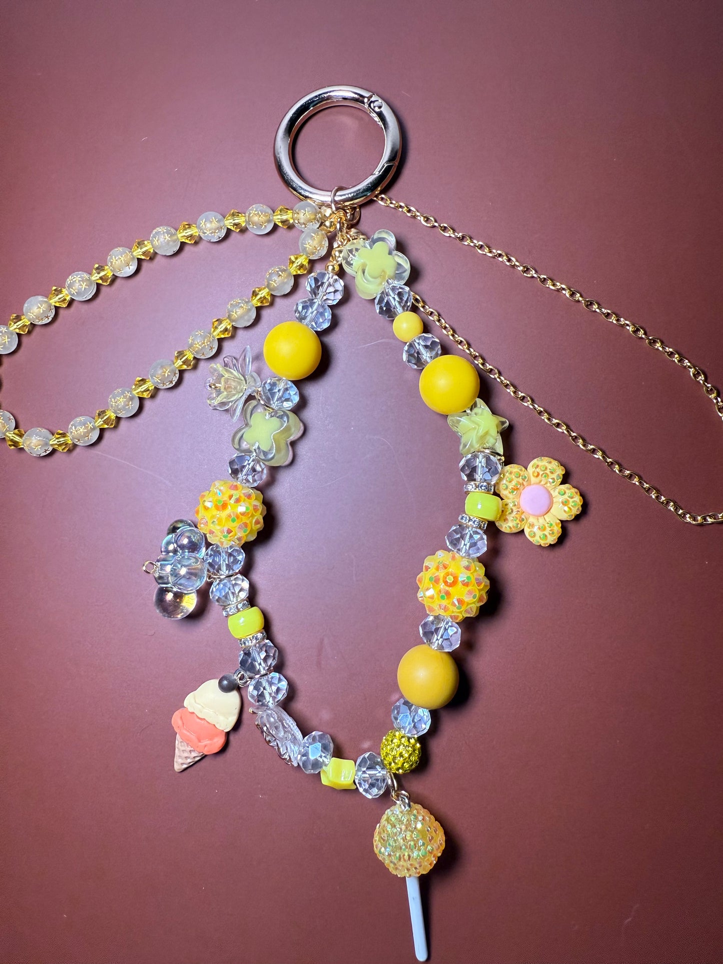 Yellow glamsucker purse charm