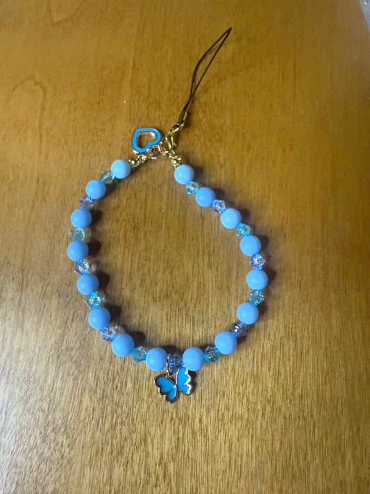 Blue butterfly bracelet/phone charm