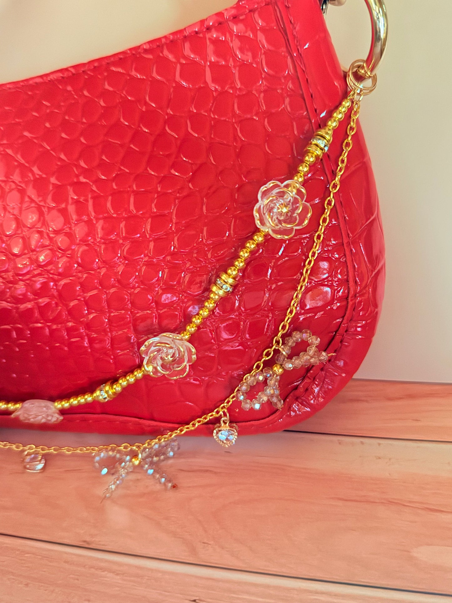 Crystal bow&roses charm
